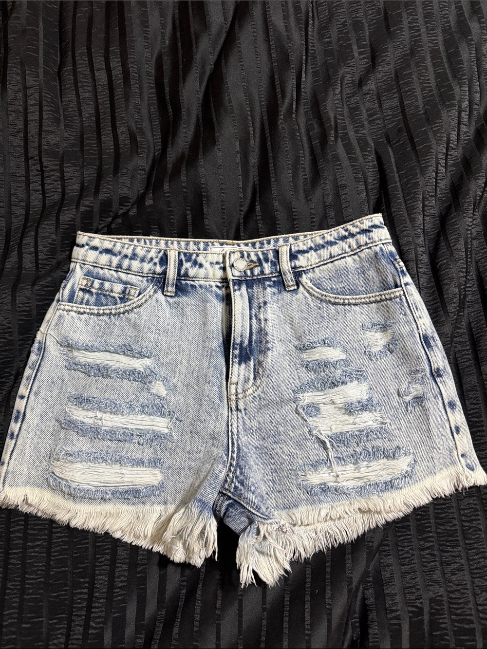 Signature Distressed Light Blue Denim Jean Shorts